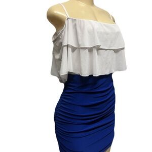 Chic Strapless Blue and White Dress